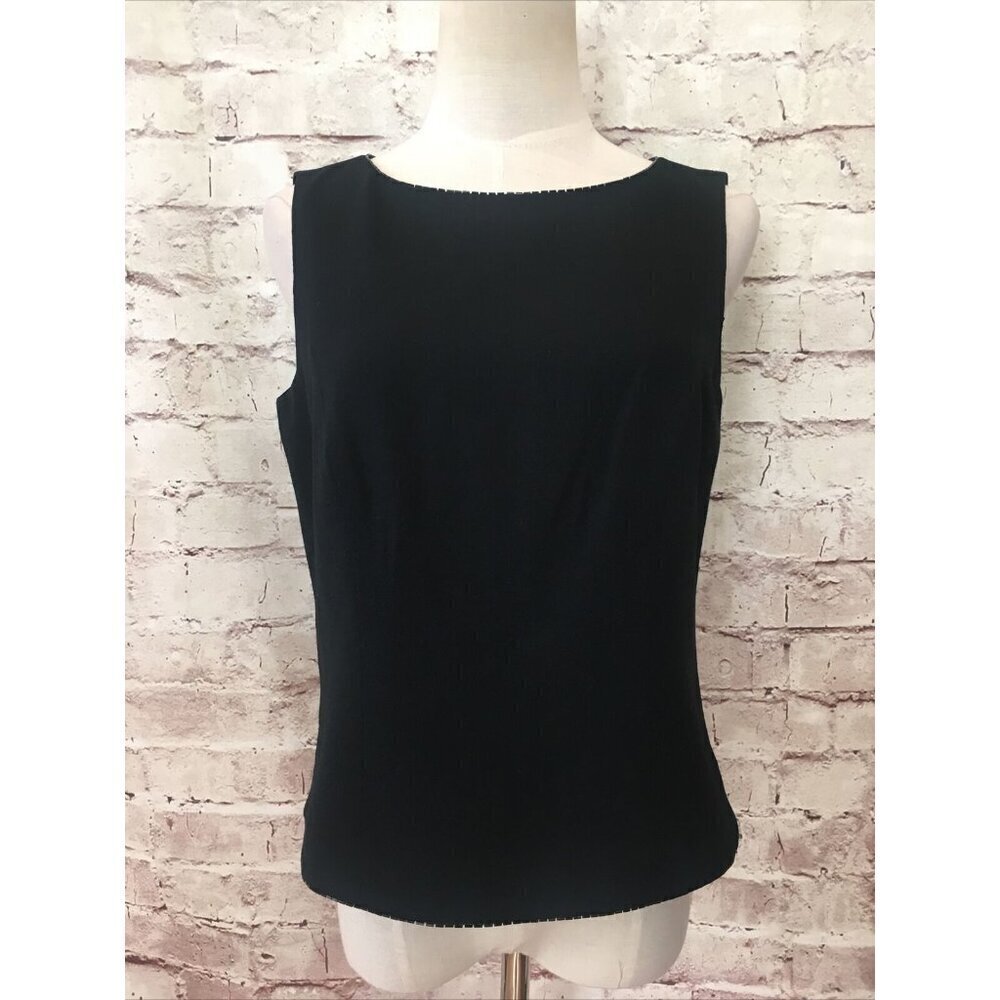 TALBOTS Petite 6P Black Wool Sleeveless Structured Blouse Top Beaded Embellished